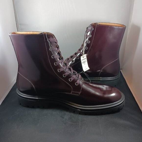 Express $148 Burgundy Women's Patent Leather Combat Boots size 10 - Picture 7 of 11